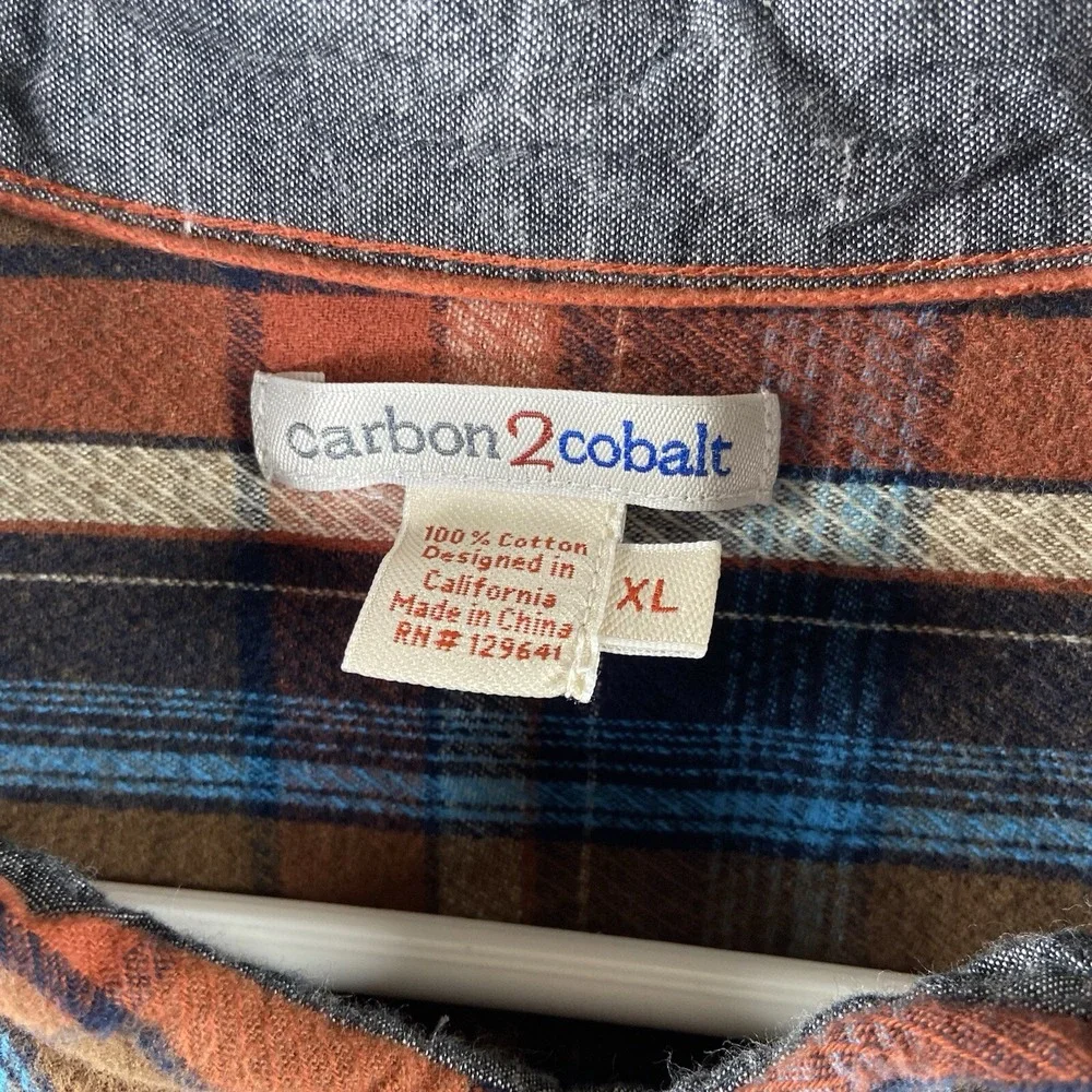 Carbon 2 Cobalt Shirt Mens XL Flannel Button Up Lightweight Plaid Casual Pocket